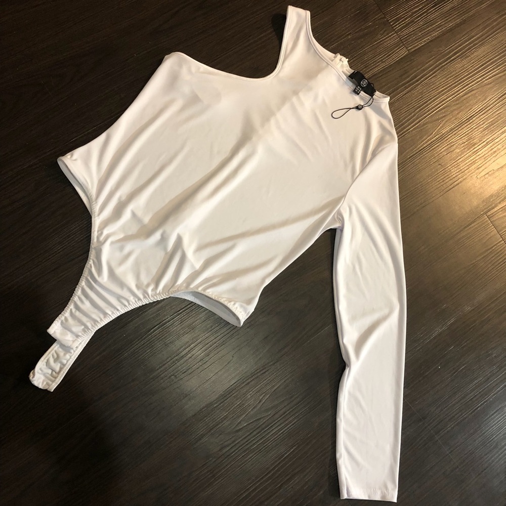 Asymmetrical white bodysuit
